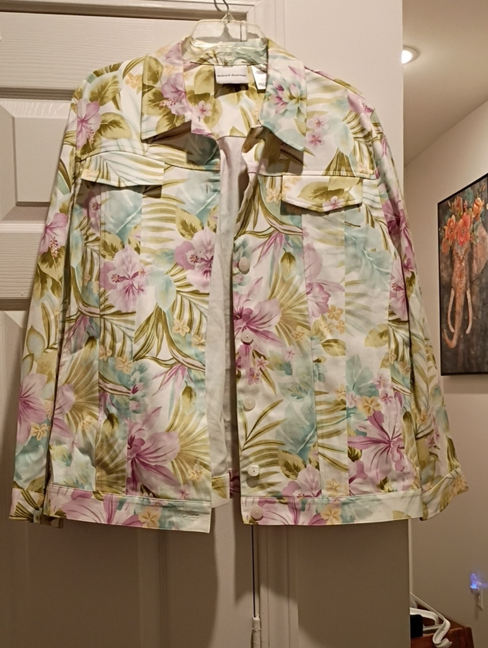 Alfred Dunner Pastel Floral Jean Jacket in Pink, Green & Blue
